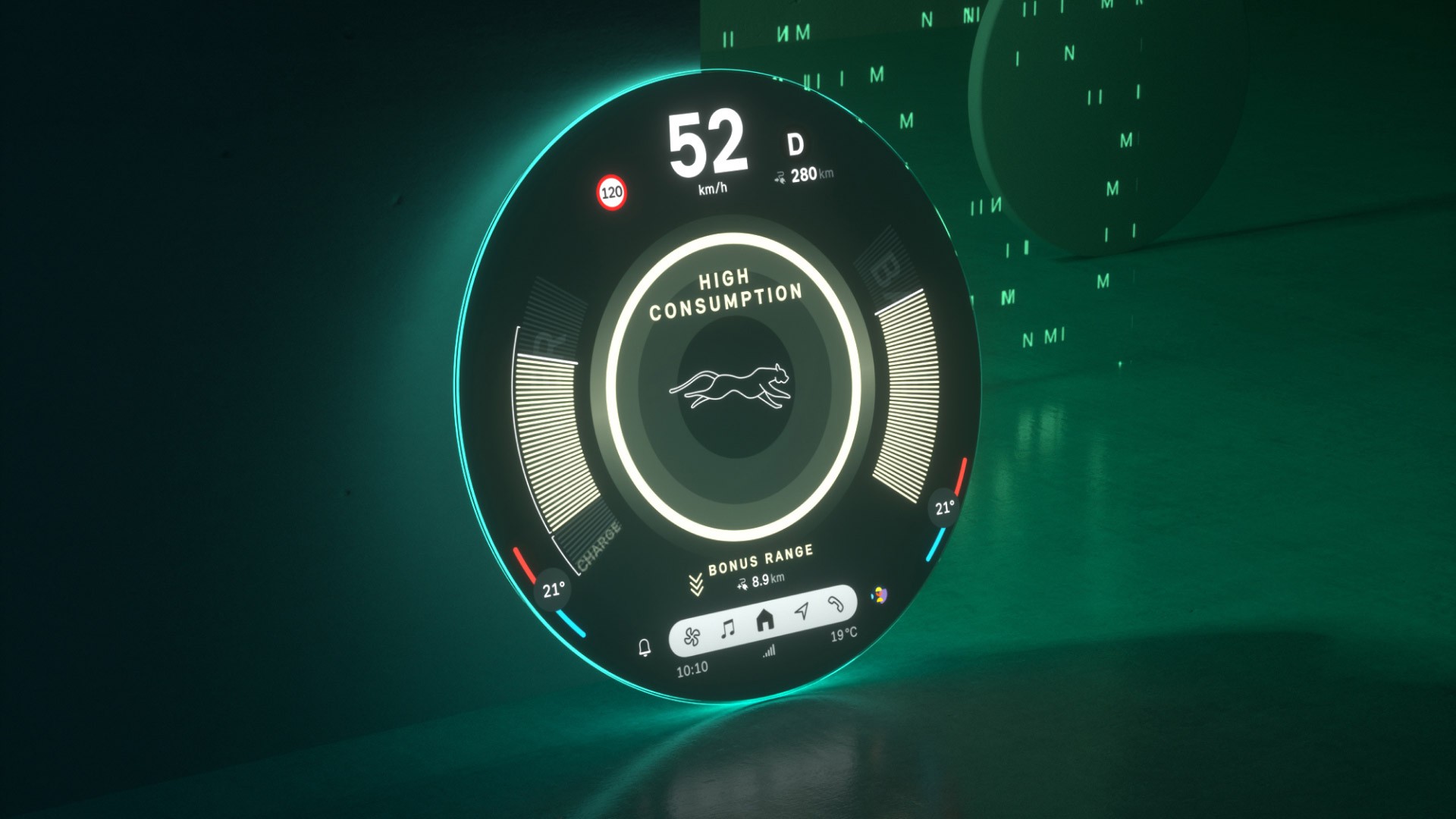 MINI okrugli ekran koji prikazuje parametre efikasnosti